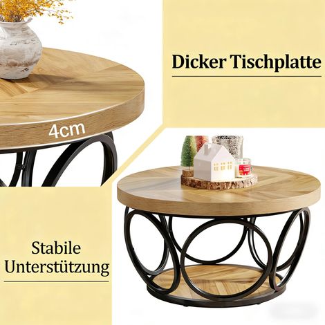 Table basse ronde en bois brun, table de salon 2 niveaux, table d'appoint en bois massif, meuble de rangement étagère, table à café ronde (plateau uniquement) (1/5)