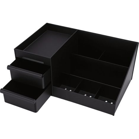 Organisateur de parfums à 7 compartiments et 2 tiroirs, rangement pour salle de bain, comptoir ou bureau, noir, taille M (1/5)