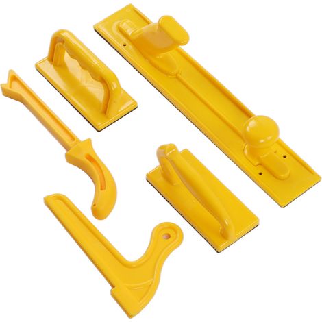 Lot de 5 accessoires sécurité bois anti-accident mains, bloc et bâton pousseur, pour scie circulaire sur table (1/5)