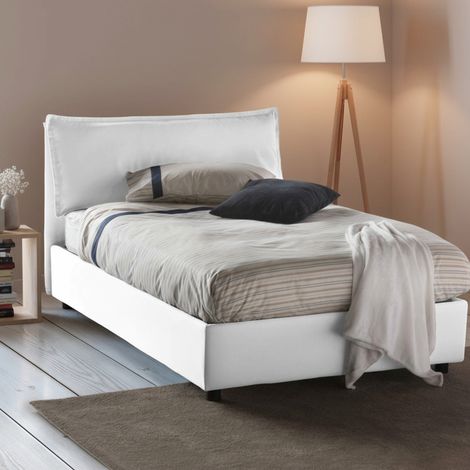 Dmora - Quadratisches und halbes Bett Daalt, Containerbett mit Stoffbespannung, 100% Made in Italy, Frontöffnung, inklusive Matratze 120x200 cm, Weiß (1/5)
