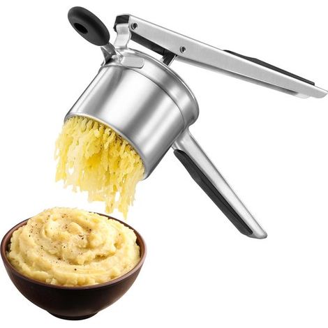 Prensa de patatas grande de acero inoxidable para un puré de patatas perfecto – 425 ml – Utensilio de cocina ergonómico con discos reemplazables (1/5)