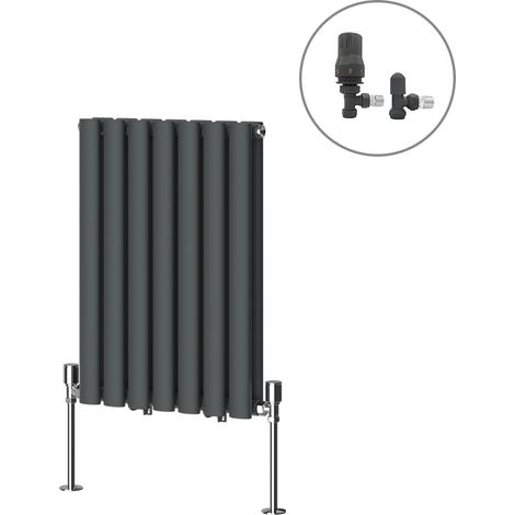 Designer Oval Column Radiator Central Heating Rad Anthracite with Angled Thermostatic Valves Horizontal Double 600x413mm (1/4)