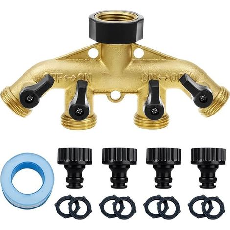 4-Wege-Verteiler mit 4 Anschlüssen, 4-Wege-Schlauchverteiler-Adapter, 4-Wege-Schlauchtrenner für Gartenbewässerung, 3/4-Zoll-Anschluss, Küchenwaschmaschine (1/5)