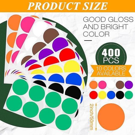 Étiquettes autocollantes rondes à code couleur en pouces, 10 couleurs différentes, cercles et points, couleurs unies (1/5)