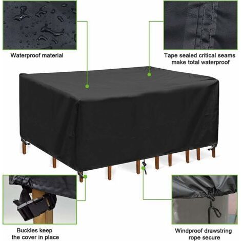 Forehill – Housse de protection pour table de jardin rectangulaire 250x110x90cm – Tissu oxford imperméable et résistant aux UV – Cordon d'ourlet élastique (1/4)