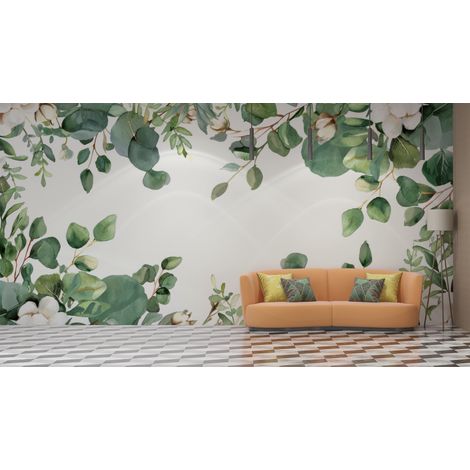 Papier peint fleuri - couronne de feuilles vertes - 150 x 250 cm (1/2)