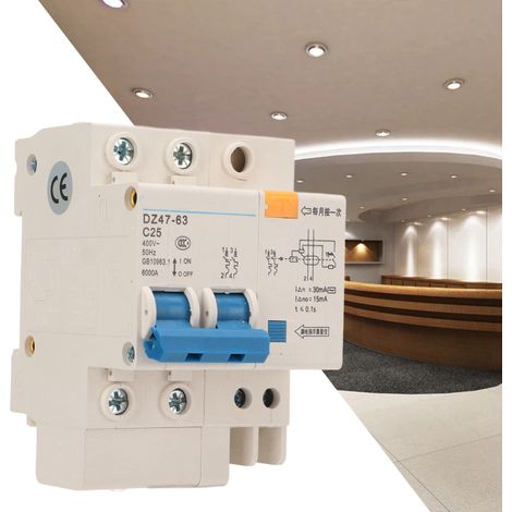 Disjoncteur miniature bipolaire 400 V DZ47LE-63, montage sur rail DIN, capacité de segmentation 6000 ADZ47LE-63 C25 (1/5)