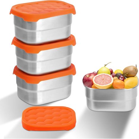 3 boîtes inox 230 ml avec couvercle silicone, sauce/vinaigrette/goûter, pique-nique/école/voyage (1/5)