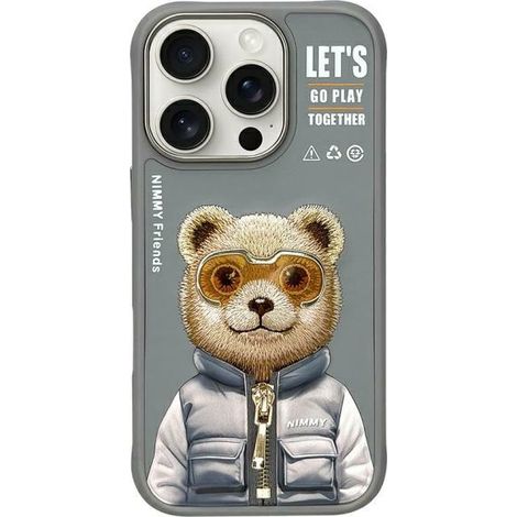 Funda gris para iPhone 16 Pro Cool&Cute 2.0 con diseño de oso. (1/5)