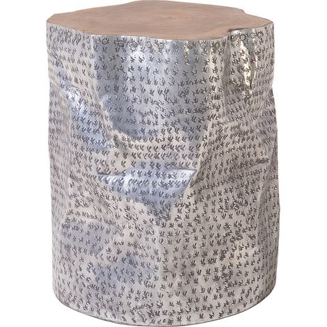 Mesa auxiliar decorativa de madera de teca plata y aluminio Gordon (1/5)