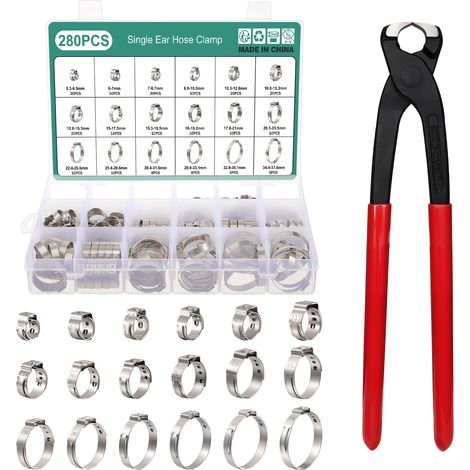 280PCS Colliers de Serrage à Une Oreille 5.3-37.6mm 18 Tailles (1/5)