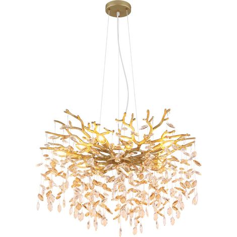 Pendelleuchte Hängeleuchte Pendellampe goldfarben matt Glaskristalle H 120 cm