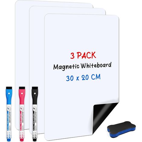 Lot de 3 Tableaux Blancs Magnétiques A4 pour Frigo, Mémo Aimanté (1/5)