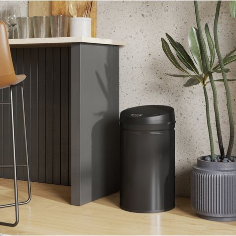 Poubelle sensorielle 30 L en acier inoxydable noir, ouverture sans contact en 0,5 s à 15 cm, fermeture douce, pour cuisine et bureau, CHICFURN (1/5)