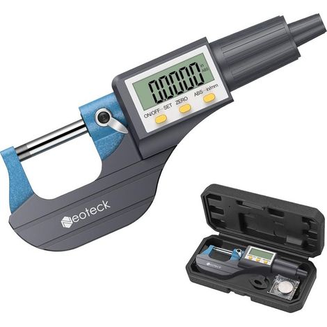 0-25mm LCD Micromètre Electronique Numérique Micromètre Digital Palmer d'Extérieur Standard Métrique/Pouce 0.001 mm Résolution 0.002 mmPrécision Arrêt Automatique ABS + Acier Inoxydable (1/5)