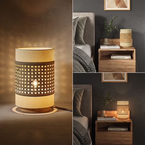Tischlampe Morten, Rattan/Creme, 17.5 x 26.5 cm, Vicco