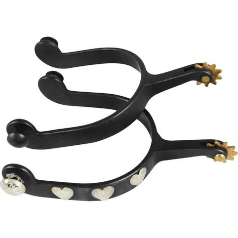 Speroni americani in metallo nero satinato con inserti a cuore German Silver e rotella in ottone a dieci punte