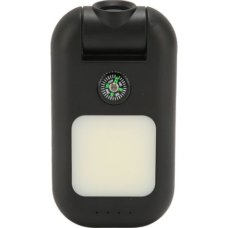 Mini chargeur de lampe torche d'urgence 1000 lm avec boussole COB, petit chargeur pour le camping, la pêche et la randonnée (noir). (1/5)