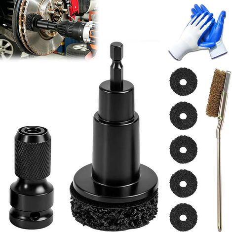 Ponceuse de moyeu de roue avec 5 disques abrasifs et adaptateur de visseuse à percussion 1/2", boulons de roue et meuleuse de moyeu de roue, kit de nettoyage et de réparation pour enlever les taches (1/5)