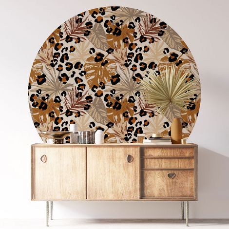 Sticker mural rond / cercle - Motif botanique - Diamètre 30 cm - Adhésif + Protection MATE (1/3)