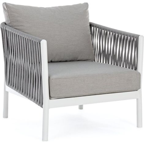Poltroncina "Florencia" con braccioli e cuscino, struttura in alluminio, intreccio con corde, 60 cm -Bianco (1/5)