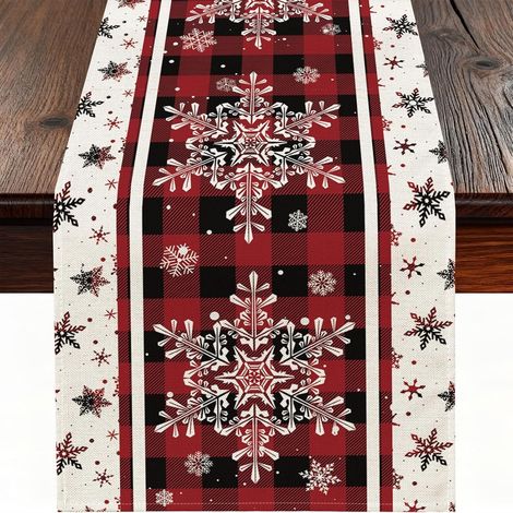Weihnachtlicher Tischläufer 33 × 183 cm, Tischläufer mit Schneeflockenmuster, perfekt für Weihnachtsfeiern und festliche Dekorationen