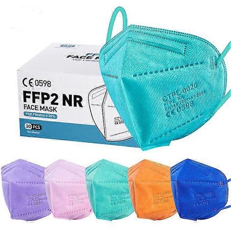 Masque FFP2 jetable de protection respiratoire, lot de 20, coloris variés, taille adulte, filtration haute performance, usage quotidien. (1/5)