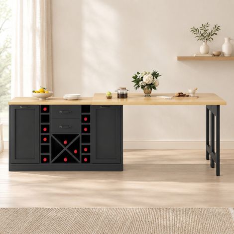 Mueble de cocina giratorio 360° con almacenamiento, 120-223 cm, negro HAVRYA (1/5)