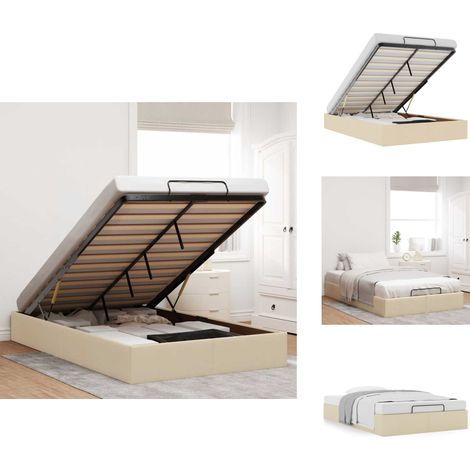 Cadre de lit ottoman sans matelas crème 120x190 cm tissu - Cadre De Lit Ottoman - Cadres De Lit Ottomans - Cadre De Lit - Cadre De Lit Avec Rangement (1/5)