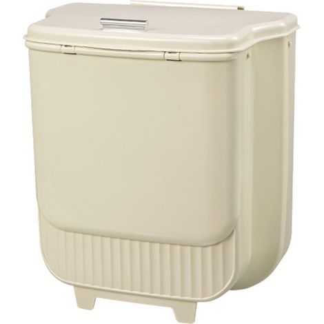 Cestino per rifiuti da cucina pieghevole con coperchio scorrevole,in plastica,ideale per ante di mobili da cucina,soggiorno e ufficio (beige) (1/5)