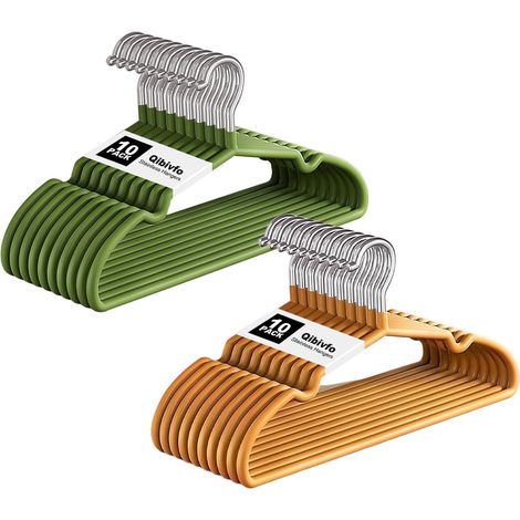 Juego de 20 perchas infantiles de 29 cm – Acero inoxidable resistente a la corrosión, impermeable y antideslizante, especialmente diseñadas para ropa infantil – Verde aguacate y naranja (1/5)