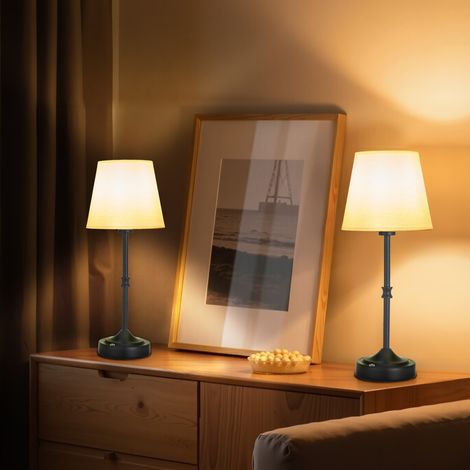 VEVOR Lampada da Tavolo Senza Fili 2 Pezzi con Paralume in Tessuto Batteria Ricaricabile Integrata da 5200 mAh, Lampada da Scrivania Dimmerabile 3 Livelli per Camera da Letto, Comodino, Nero
