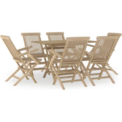 Maison Exclusive - 7-tlg. Garten-Essgruppe Grau Massivholz Teak
