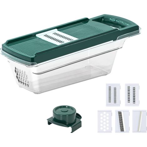 Râpe À Légumes - Mandoline Cuisine Avec 4 Lames En Acier Inoxydable - Récipient Transparent - Protection Pour Les Mains - Base Antidérapante - 1 Pièce (1/5)