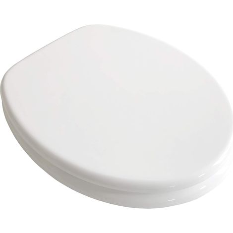 siège de toilette couleur blanche, extrêmement stable, charnières en laiton chromé, couvercle de toilette, abattant de WC (1/5)