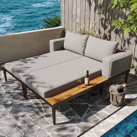 Lit de repos double - Garden - avec étagères - Métal - Gris (1/5)