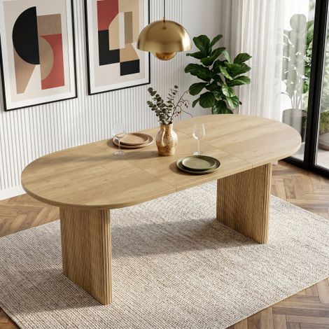Table à manger extensible 140/200x90 cm avec coins arrondis et plateau épais, table à manger oval chêne pour 6 à 8 personnes