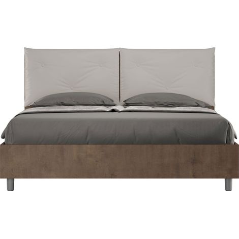 Letto matrimoniale contenitore doppia alzata 160x190 Noce cuscini similpelle tortora Egos Appia