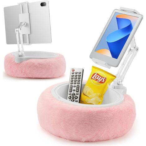 Trintion Tablet-Ständer mit Kissen, Kindle-Halter, kompatibel mit 4,7"-9,8" Handys/Tablets, iPad, iPhone, Kindle - 360° Verstellbarer Handyhalter fürs Bett mit weichem Plüschstoff (Rosa) (1/5)