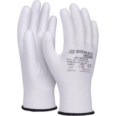 Gants delta plus Donau Safety PU blanc taille 10 polyester