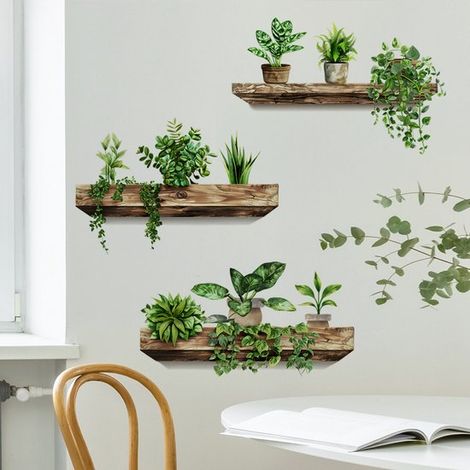3 adesivi murali a forma di pianta verde per foglio, 39 x 27 cm. Adesivi murali bonsai 3D. Decorazione murale creativa e rimovibile per soggiorno, camera da letto e casa. (1/5)