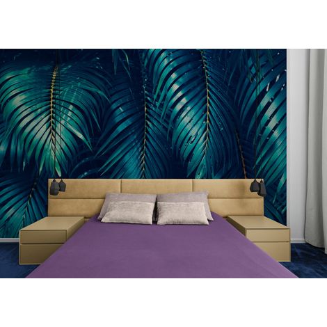 Papier Peint Feuillage - Frondaisons Tropicales Bleu Nuit - 150 x 250 cm (1/2)