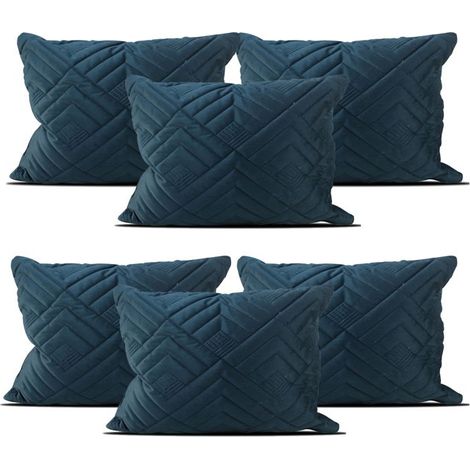 Coussin de siège - JUANIO - Rectangulaire - Velours - Effet matelassé - Bleu 60x45 cm (1/2)