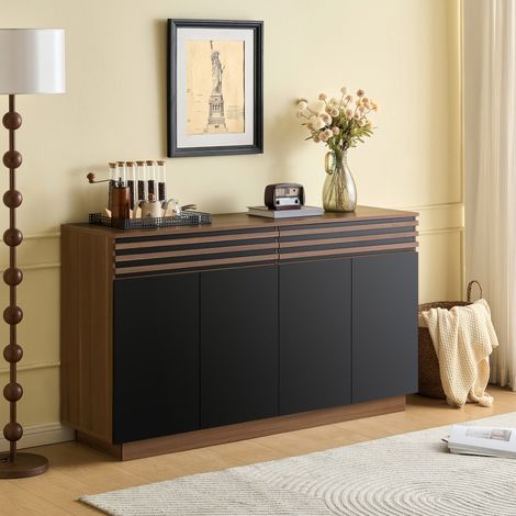 MEUBLIV Credenza 150 x 40 x 85 cm nera e marrone – 2 cassetti, 4 ante, ampio spazio (1/5)