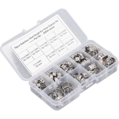 Ensemble de 70 colliers de serrage en acier inoxydable, réglables en continu, 9 modèles différents (1/4)