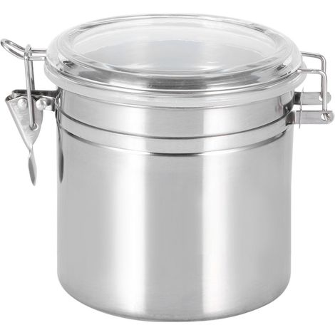 Bocal hermétique en acier inoxydable pour café, thé, sucre, céréales 12,5x13 cm – lot de 1 boîte de rangement étanche. (1/5)