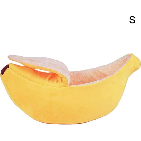 1 Lit pour chat, Nid douillet forme banane, Tissu polaire corail, Coussin coton, Pour animaux jusqu'à 5 kg (1/5)