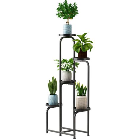 WILITTO Support à Plantes en Métal Noir à 5 Niveaux - Design Moderne, Structure en Fer Robuste, Économe en Espace, pour Afficher Votre Collection de Plantes,pour Intérieur et Extérieur