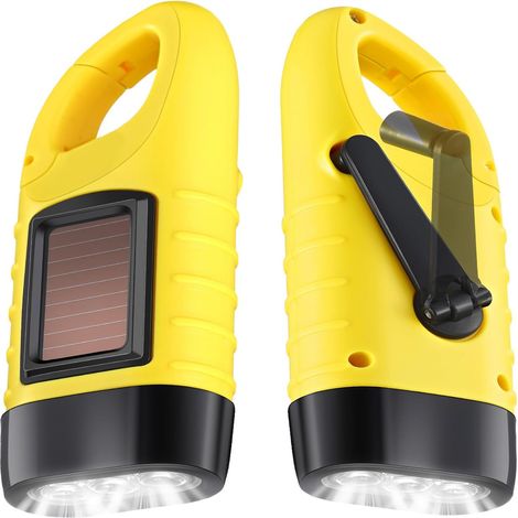 Linterna Manual - Cargable A Manivela Y Por Energía Solar - Para Emergencias Y Supervivencia - Exterior Acampada Senderismo - Amarilla - 2 Unidades (1/5)