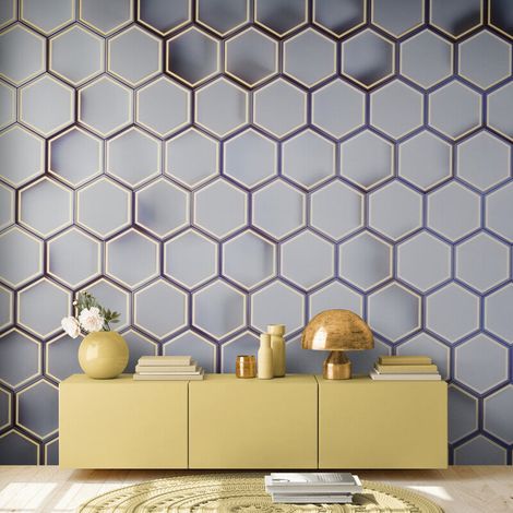 Papier Peint Géométrique - Hexagones Métalliques Modernes - 150 x 250 cm (1/2)
